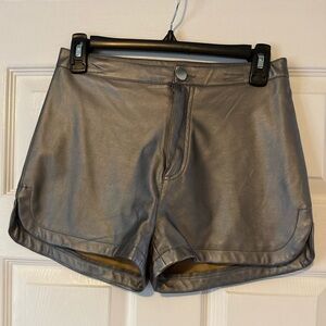 Women’s Metallic Gray Faux Leather Athletic Shorts
